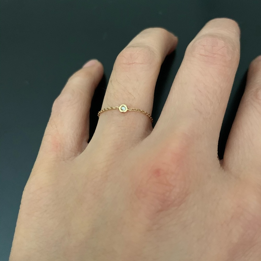 14k solid rose gold chain ring with white diamond